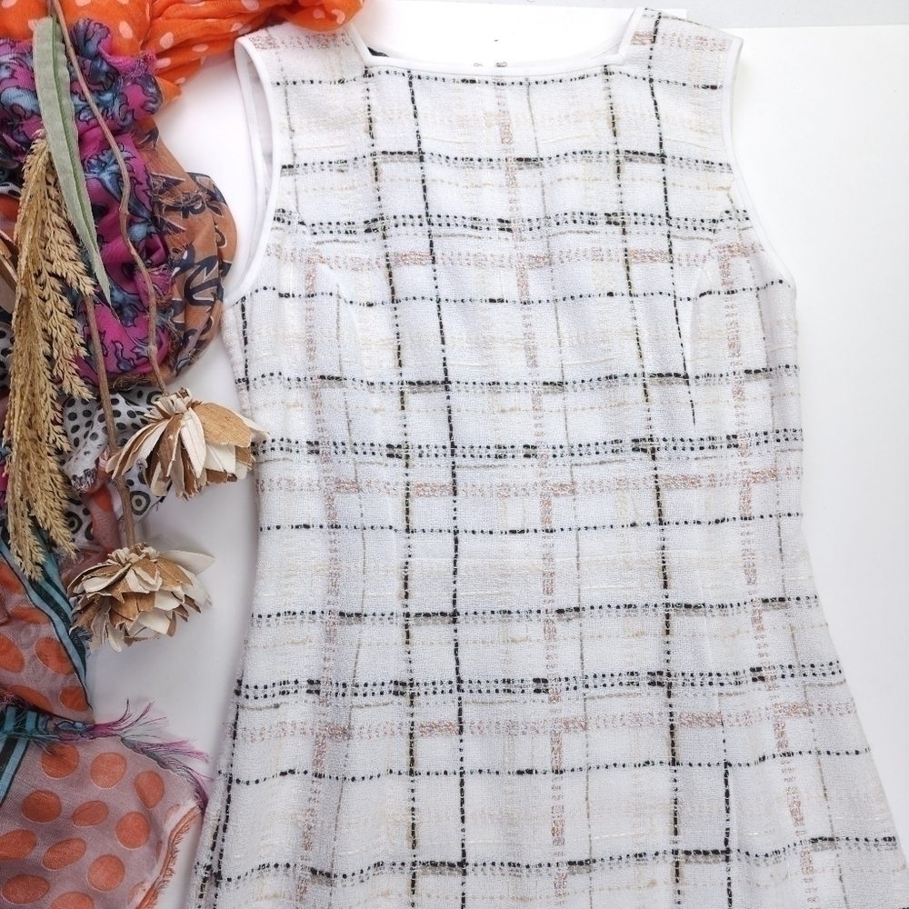Lafayette 148 White Plaid Weave Shift Dress Sz 2 - Picture 11 of 16